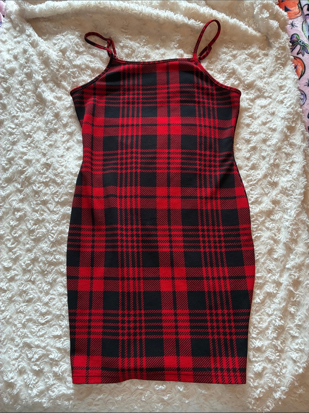 Red and Black Plaid Bodycon Slip Dress